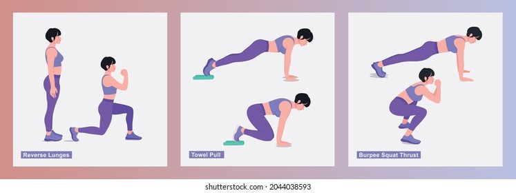 Women Exercises Set. Women doing fitness exercises