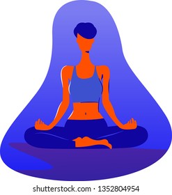 Women are exercising by playing yoga with a sitting posture for health and meditation in a peaceful place.Lotus Position. colorful vector illustration in flat cartoon style.
