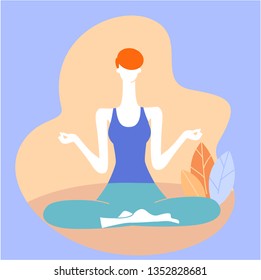 Women are exercising by playing yoga with a sitting posture for health and meditation in a peaceful place. Lotus Position. colorful vector illustration in flat cartoon style.
