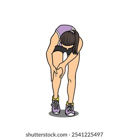 Mujeres haciendo ejercicio y teniendo dolor de rodilla, ilustraciones y Arte vectorial.