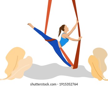 Women exercising at home in the concept of aerial yoga. Take care of every part of your health and body.