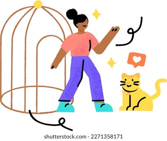 Women exits her mental cage her dog is waiting outside Brush vector 