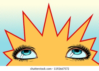 women eyes look up. Pop art retro vector illustration vintage kitsch