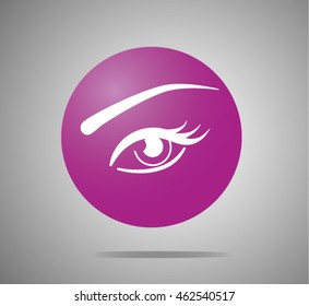 Women eyes on the pink circle icon on gray background
