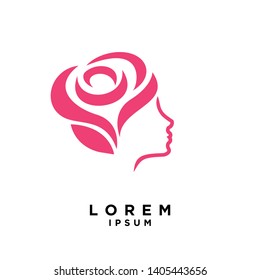 mujeres se enfrentan a la belleza con el logo de la flor de rosa diseños de iconos ilustraciones vectoriales