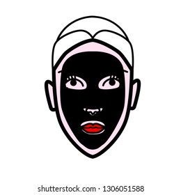 Women face with black deep cleansing mask minimal concept line art icon for skin care cosmetics design, strobing or contouring scheme, logo, product instrustion, poster or flyer
