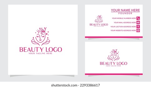 women face combine flower and branch logo for beauty salon, spa, cosmetic, and skin care. elegant logo design and business card.
