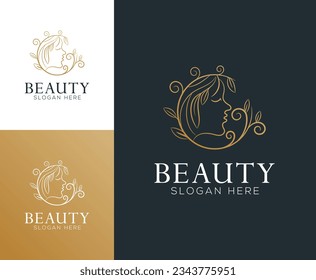 Women face combine flower and branch logo for beauty salon, spa, cosmetic, and skin care.