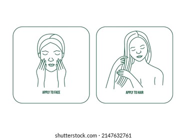 women face cream and hair oil apply line art icon vector illustration 