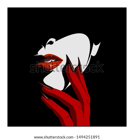 women face and devil hand concept