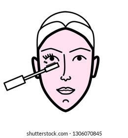 Women face with eyelashes mascara make up minimal concept line art icon for skin care cosmetics design, strobing or contouring scheme, logo, product instrustion, poster or flyer 