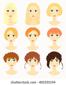 Women face, girls colored hair. vector illustration
