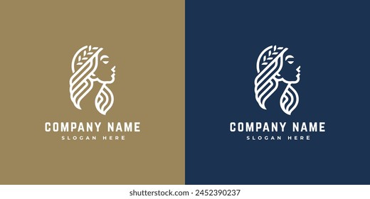 Women face with hair and logo for beauty salon, spa, cosmetic, and skin care.