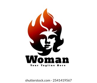 women face hot flames beauty art logo design template illustration inspiration