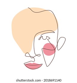 Women face illustration in minimal monoline vector