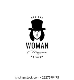 women face long hair with magic hat logo design vector