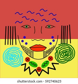 Women Face Or A Mask. American Indian In Traditional Coloring. Ethnic Patterns Of Native Americans: The Aztec, Inca, Maya, Alaska Indians (Mexico, Ecuador, Peru, Brazil). Vector Illustration