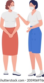 Women In Face Mask Talking Semi Flat Color Vector Characters. Standing Figures. Full Body People On White. New Normal Isolated Modern Cartoon Style Illustration For Graphic Design And Animation