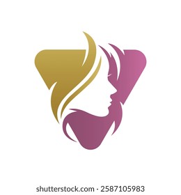 Women face Monogram Logo. Letter V with beautiful women silhouette logo