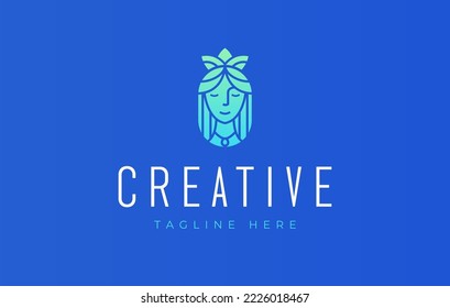 Women Face in Oval Logo Design