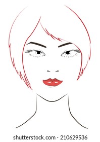 women face with red hair on white background