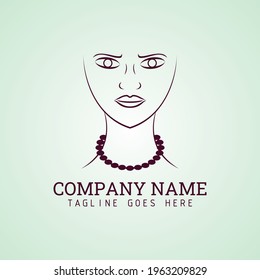Women face simple outlines with a luxury necklace. Brand identity or business logo.