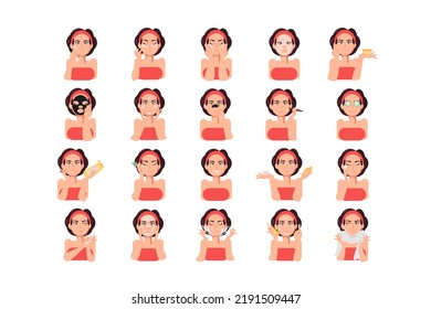 women face skincare treatment character set vector illustration flat style