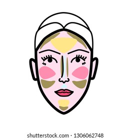 Women face strobing scheme minimal concept line art icon for skin care cosmetics design, strobing or contouring scheme, logo, product instrustion, poster or flyer 