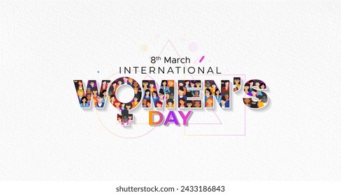 Women face with Text 8th March 2024, International Women's day concept. Vector greeting card design.