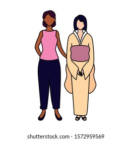 women faceless standing with different poses vector illustration design