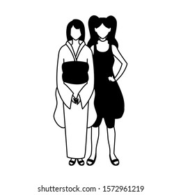women faceless standing with different poses vector illustration design