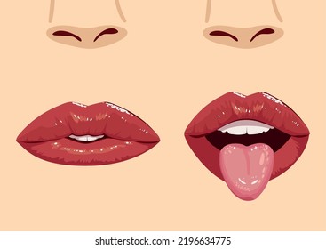 women faces closeup, nose and mouths