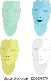 Women faces isolated vector drawing, surreal, dreamy and minimalistic