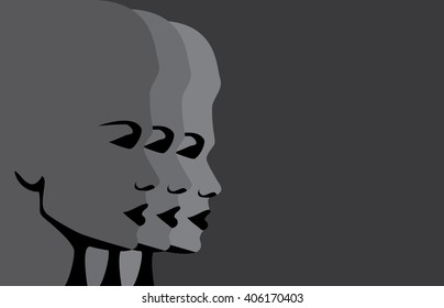 Women faces in a row, vector design background with copy space