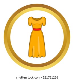 Women  fancy dress vector icon in golden circle, cartoon style isolated on white background
