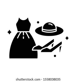 Women fashion glyph icon. Luxury accessories. Female clothing and shoes. E commerce department, online shopping categories. Silhouette symbol. Negative space. Vector isolated illustration