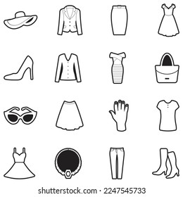 Women Fashion Icons. Line With Fill Design. Vector Illustration.