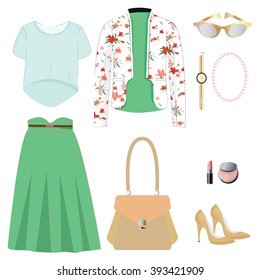 Women fashion illustration. Women clothes set.