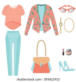 Women fashion illustration. Women clothes set.