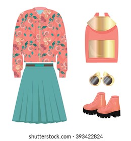 Women fashion illustration. Women clothes set.