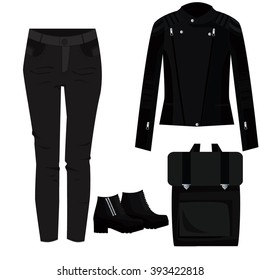 Women fashion illustration. Women urban clothes set.