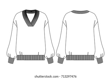women fashion knitted sweater vector v-neckline