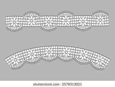 Women fashion lace pattern. Vintage seamless lace trims, borders, beautiful wedding lace decoration. White floral lace illustration set. Seamless, delicate, elegant, simple pattern. Paper border.