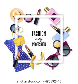 Women fashion lay concept cartoon set with frame vector illustration 