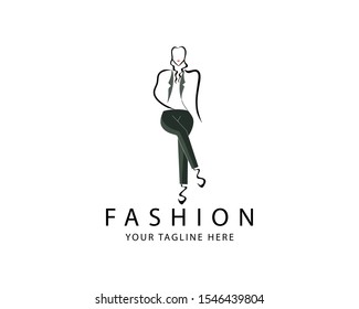 Women Fashion Logo template with incomplete shape or negative space style of dress or clothes, best for logo or magazine cover