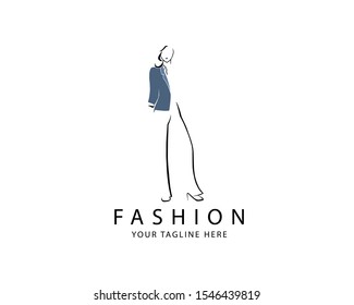 Women Fashion Logo template with incomplete shape or negative space style of dress or clothes, best for logo or magazine cover