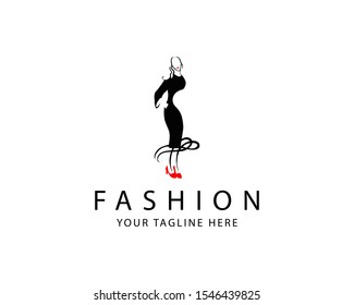 Women Fashion Logo template with incomplete shape or negative space style of dress or clothes, best for logo or magazine cover