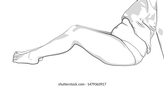 women fat with belly fat. black line on white background