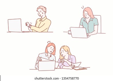 Women feeling stress from work. Hand drawn style vector design illustrations.