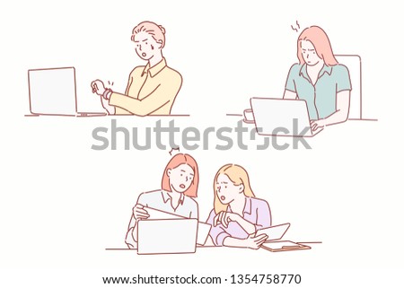 Women feeling stress from work. Hand drawn style vector design illustrations.